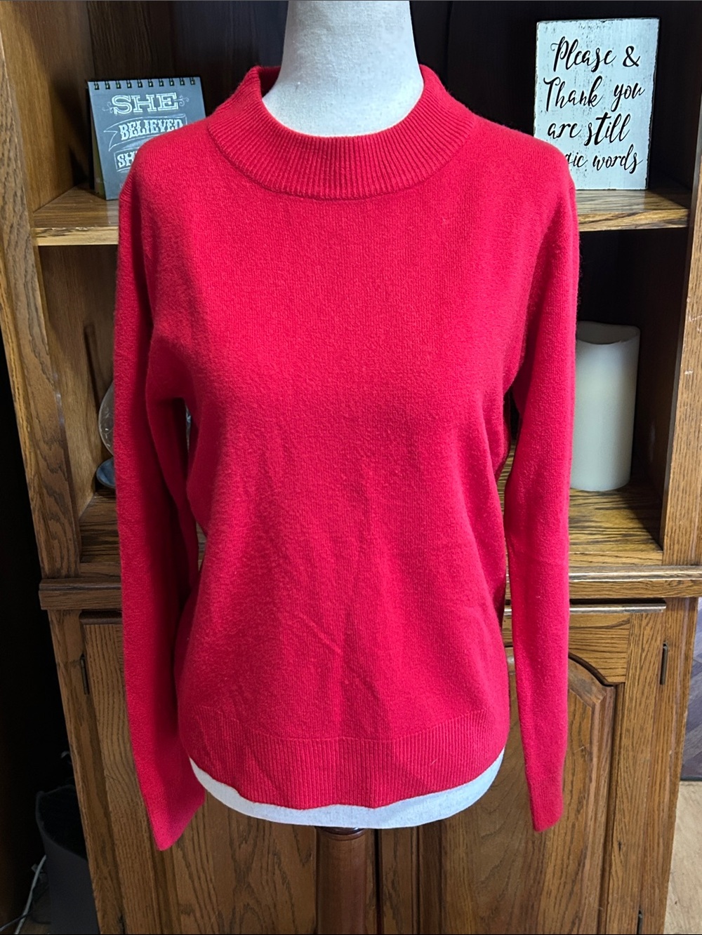 Sag Harbor Women's Crewneck Sweater in Bright Red Medium Petite